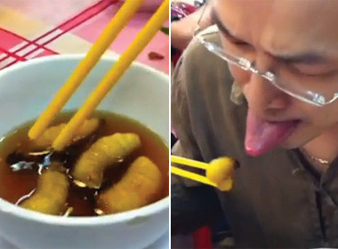 Con đuông sống ngâm nước nắm khi ăn vẫn rợn người lạnh sống lưng