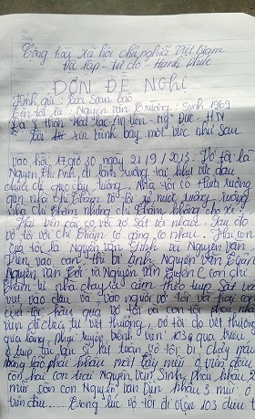 Đơn đề nghị của gia đình chị Nguyễn Thị Ánh.