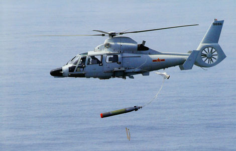 Trực thăng săn ngầm Z-9C thả ngư lôi.