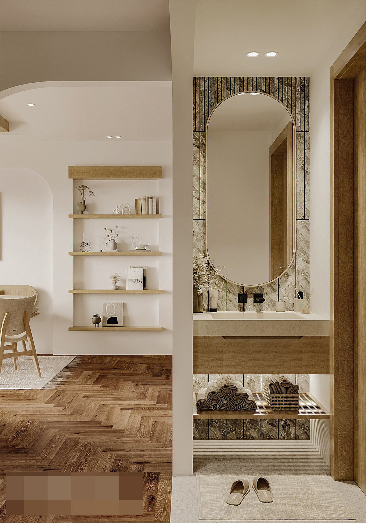 Can ho phong cach Japandi mau vang go day xao xuyen-Hinh-5