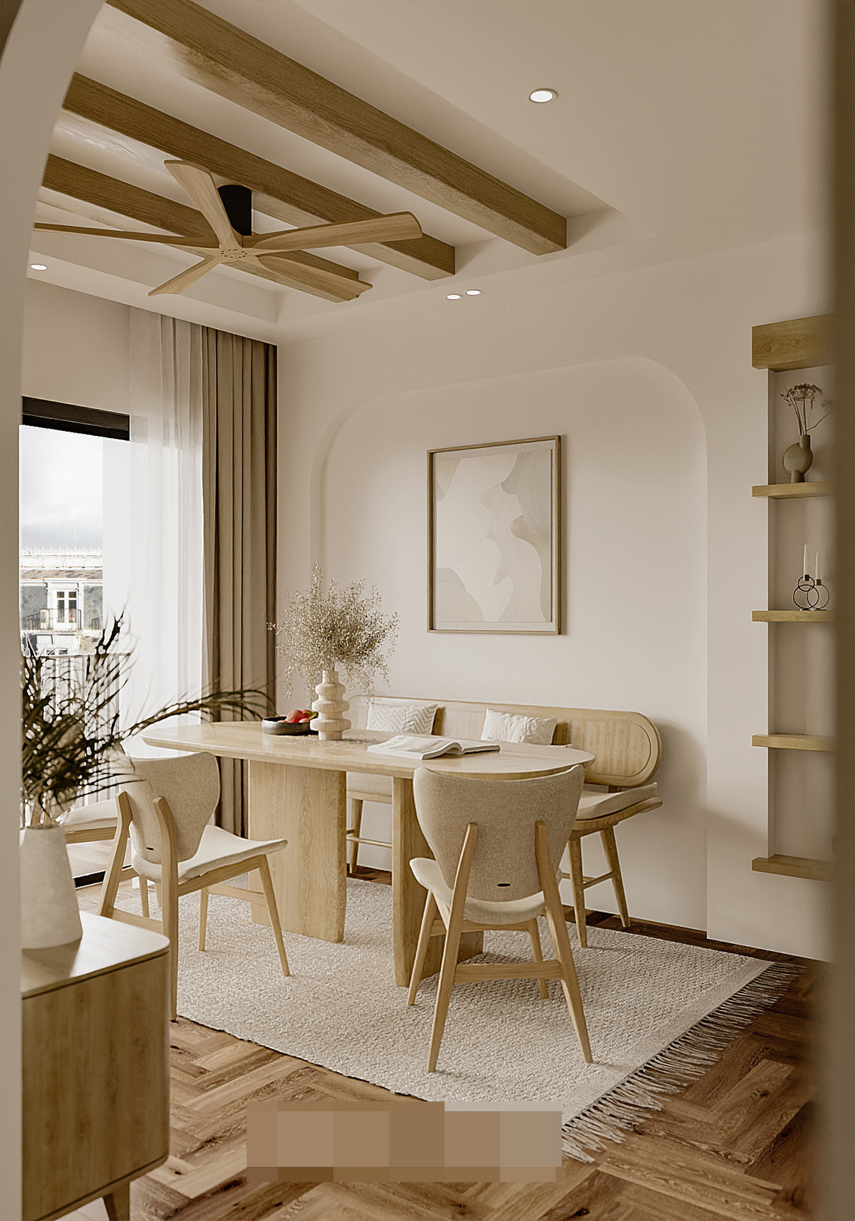 Can ho phong cach Japandi mau vang go day xao xuyen