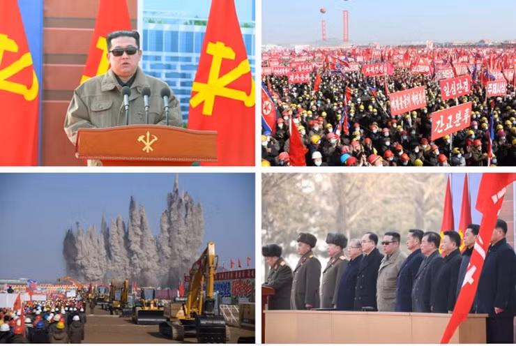 Nhà lãnh đạo Triều Tiên Kim Jong-un cũng tới dự lễ khởi công và có bài phát biểu.