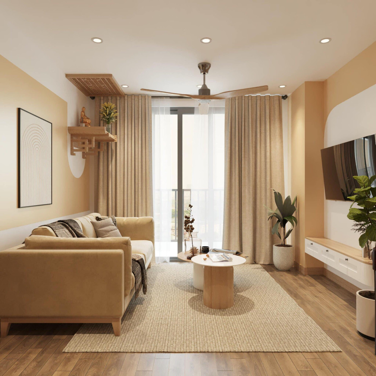  Căn hộ sử dụng gam màu cam pastel là tổ ấm của vợ chồng trẻ. Họ đã vượt qua nhiều thời điểm khó khăn, từ lúc đồng lương bèo bọt, khởi nghiệp vất vả để có ngày hôm nay và sở hữu được căn hộ của riêng mình.