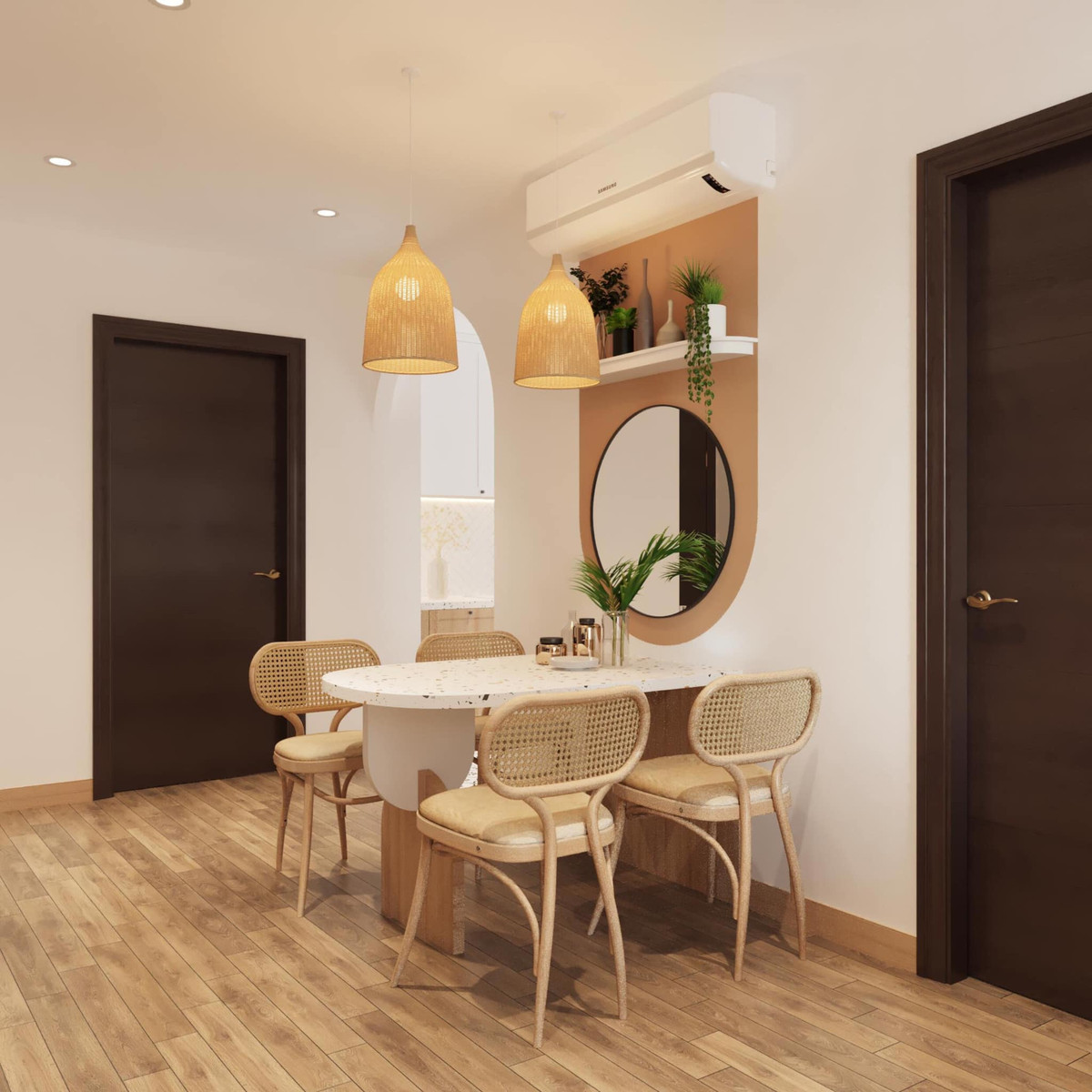 Chị Phương Bùi (Hà Nội) – đại diện đơn vị thi công chia sẻ, vì là nơi ở của cặp đôi trẻ nên nhóm thiết kế đã dùng gam màu trẻ trung, thiết kế hiện đại.