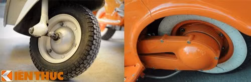 Rumi Formichino nhập về Việt Nam vào những năm 1950 và số lượng tương đối hiếm. Giá thành của xe đắt gấp 3 lần so với những chiếc Vespa và Lambretta cùng thời điểm nên rất ít người dân sử dụng. Ảnh: Cặp bánh 8x400 của Rumi Formichino.