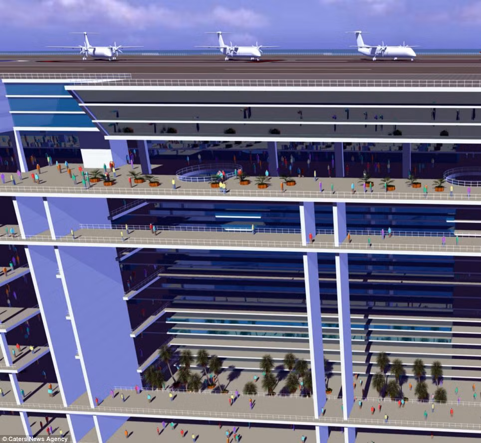 Tàu cao 25 tầng và dài gần 2 km – gấp 4 lần so với tàu Queen Mary II và có trọng lượng 2,7 triệu tấn. Với kích thước như vậy, nó sẽ không bao giờ có thể cập cảng.