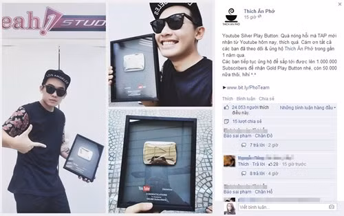 Hôm 5/5, Phở Đặc Biệt (Tô Bửu Phát) đã nhận được giải thưởng là biểu tượng nút "Play" mạ bạc từ Youtube. Giải thưởng dành cho những cá nhân, tổ chức có đóng góp lớn trên Youtube, có nhiều lượt xem (view) và lượng người theo dõi (subscribers) trên 100.000 người. Đây là một tin vui với các fan của Phở và khiến anh chàng trở thành tâm điểm chú ý.