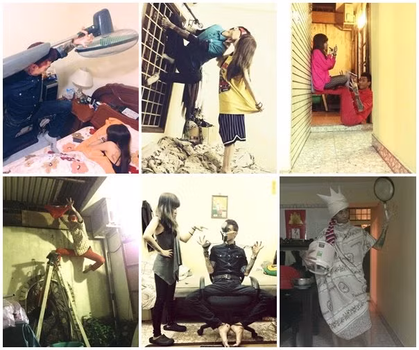 Huy Mario và Giang Popper có thể nhờ người khác chụp ảnh cho mình hoặc cài chế độ chụp tự động cho máy ảnh sau đó chỉ việc tạo dáng và diễn xuất.