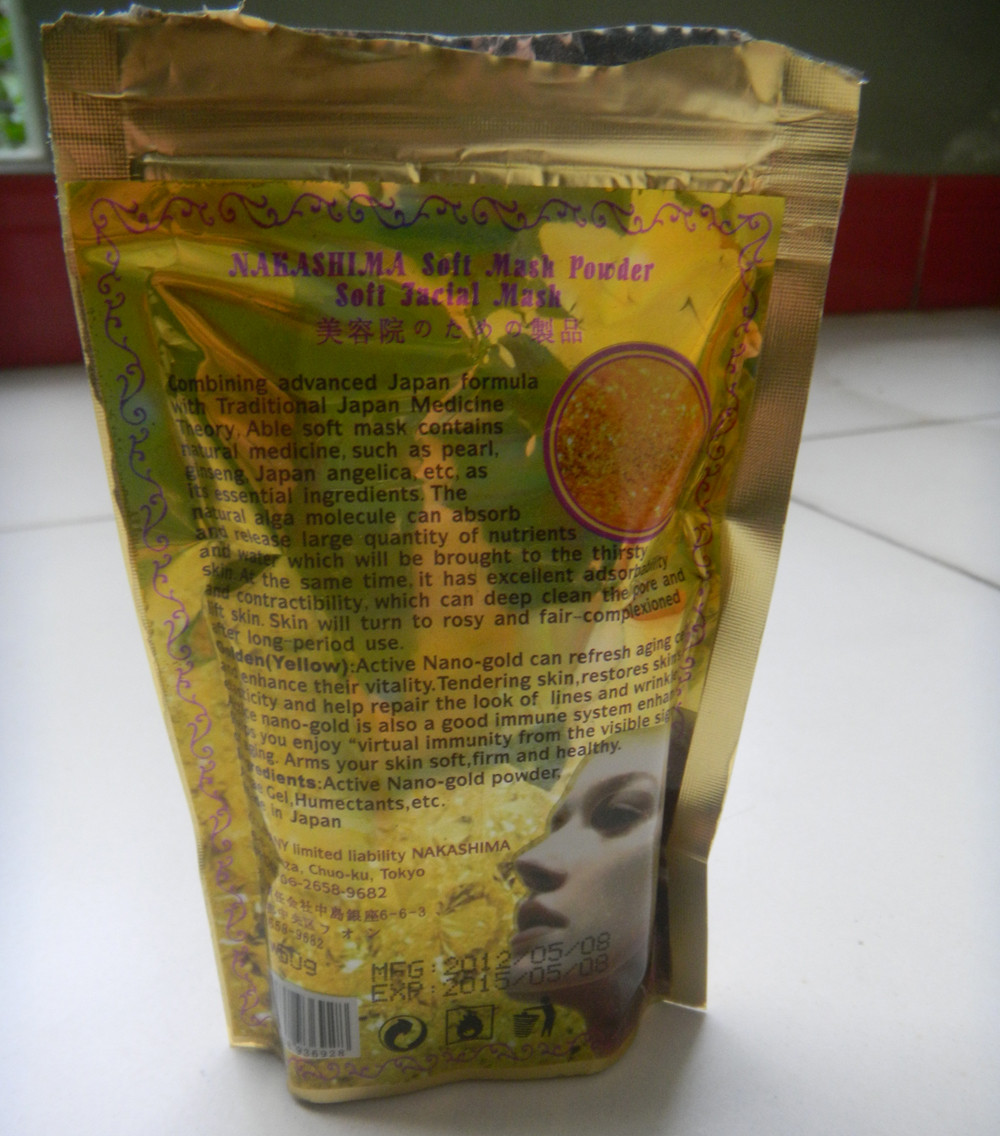 Mẫu bột mặt nạ được giới thiệu tinh chất nano vàng trên thị trường, sản phẩm hiệu Nakashima.