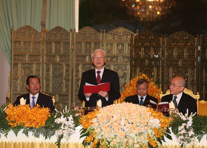 Tổng Bí thư, Chủ tịch nước Nguyễn Phú Trọng đọc Diễn văn đáp từ. (Ảnh: Trí Dũng/TTXVN)