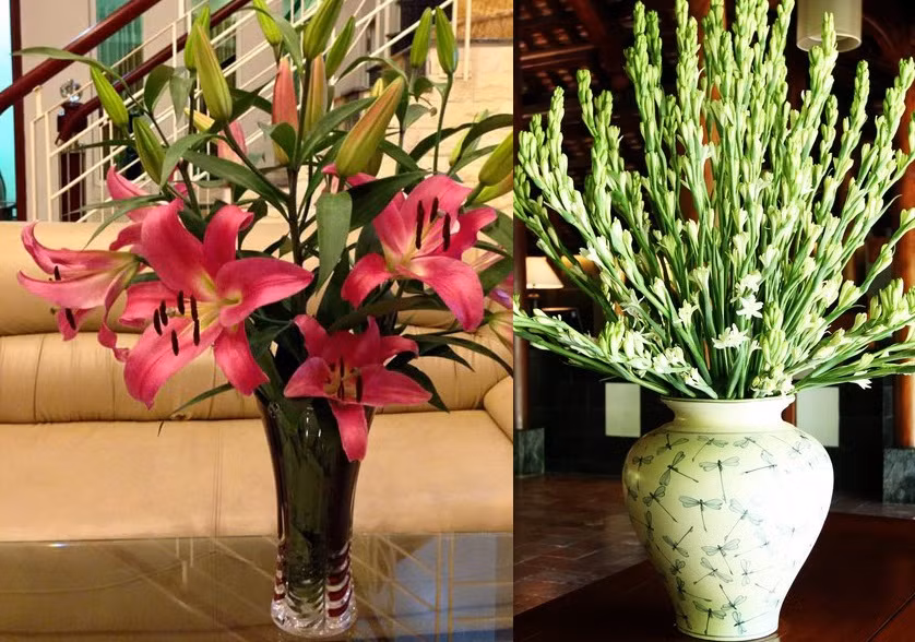 Kieng ki tho cung hoa tuoi tren ban tho ngay tet tranh xui rui