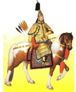 Hôm đó, ông đi đến bên bờ sông Tô Tử, muốn vào một khách điếm dừng chân nhưng vì mang theo bình tro cốt nên không ai cho vào. Ông ta đành phải mang bình tro cốt của tổ phụ kẹp lên thân một cây du cổ thụ, định bụng đợi mai sẽ quay lại lấy đi tiếp và quay lại khách điếm tìm phòng trọ nghỉ ngơi. Ảnh minh họa Nỗ Nhĩ Cáp Xích.