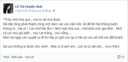"Bà Tưng" chia sẻ tâm thư lên trang cá nhân facebook của mình