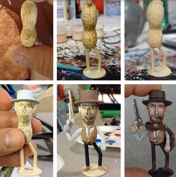 Quá trình tạo chân dung Clint Eastwood từ đậu phộng.