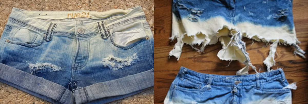 Chiếc quần bò mài thành ra rách te tua. 