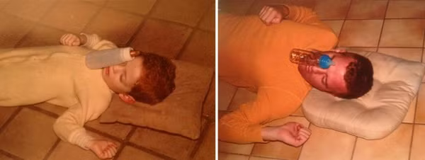 Chưa ăn xong đã ngủ.