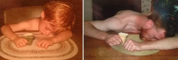 Đang ăn dở kem thì buồn ngủ. 