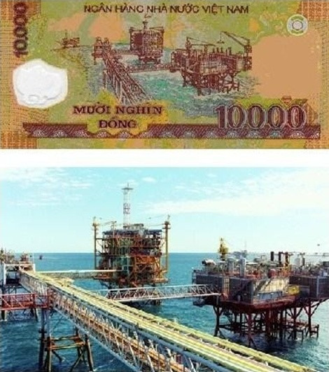 Mỏ dầu Bạch Hổ, Vũng Tàu được in trong tờ tiền Việt mệnh giá mười nghìn đồng