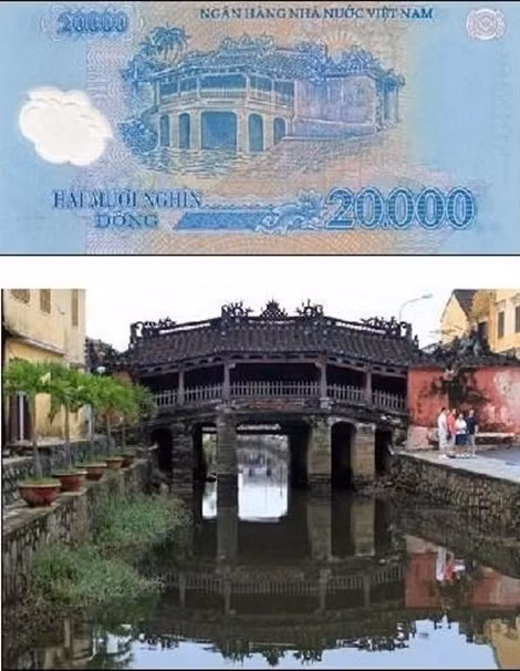 Địa danh chùa Cầu, Hội An được in trong tờ tiền mệnh giá hai mươi nghìn đồng 