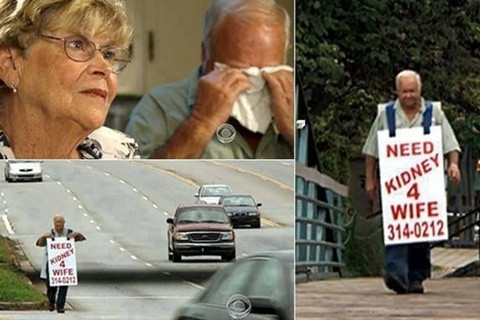 Người đàn ông treo tấm biển "Cần tìm thận cho vợ" đi dọc các con đường với hi vọng có người sẽ hiến tặng thận cho vợ mình