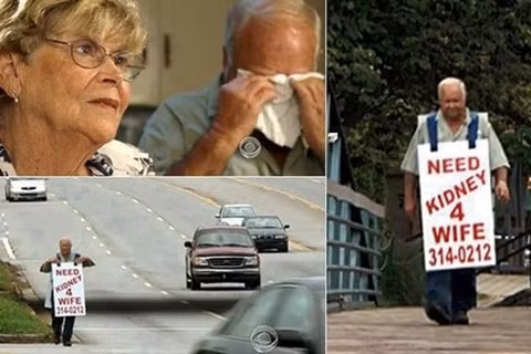 Người đàn ông treo tấm biển "Cần tìm thận cho vợ" đi dọc các con đường với hi vọng có người sẽ hiến tặng thận cho vợ mình