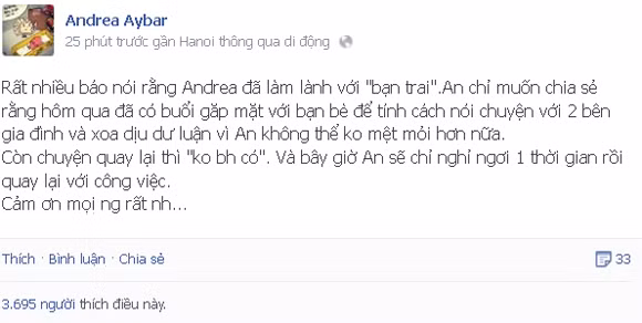 Stautus mới được cập nhật của Andrea