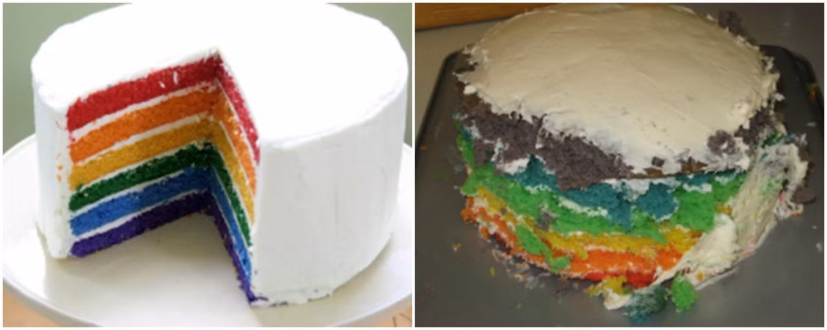 Chiếc bánh gato nhìn trên mạng rất đẹp, nhưng khi làm thì lại thành ra thế này...