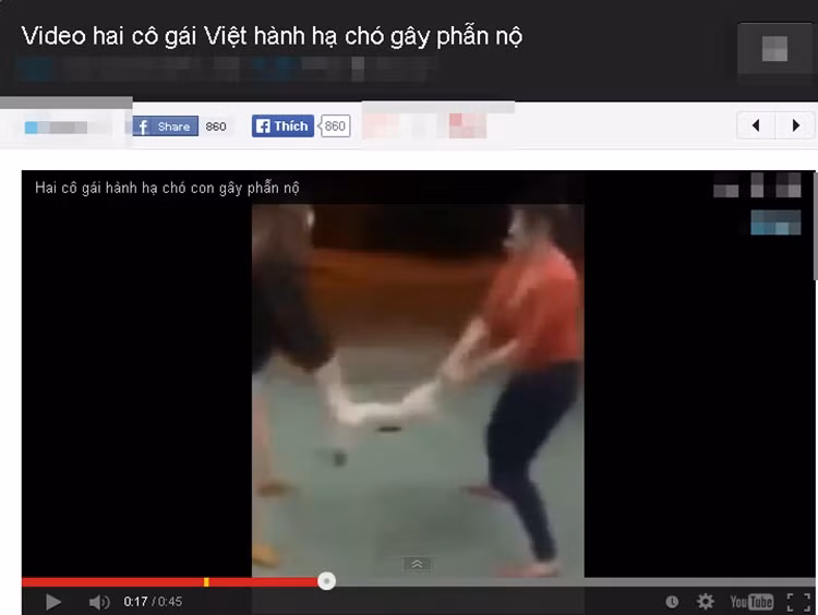 Đoạn clip đang được lan truyền trên mạng với tiêu đề "Hai cô gái Việt hành hạ chó gây phẫn nộ".