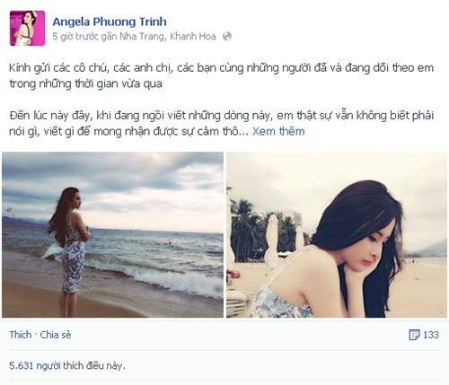 Tâm thư của Angela Phương Trinh được chia sẻ lên facebook hôm 4/9