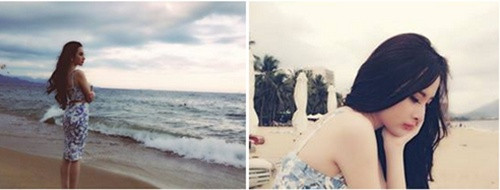 Đăng kèm với dòng status Angela Phương Trinh đã kèm theo 2 bức ảnh của bản thân với tâm trạng buồn rười rượi