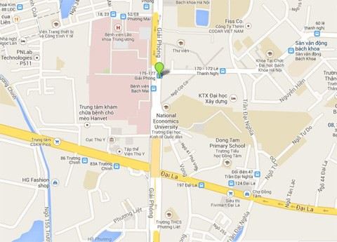 Bản đồ TMV Cát Tường rẽ trái đi qua cầu vượt dành cho người đi bộ và cầu vượt Ngã tư Vọng.