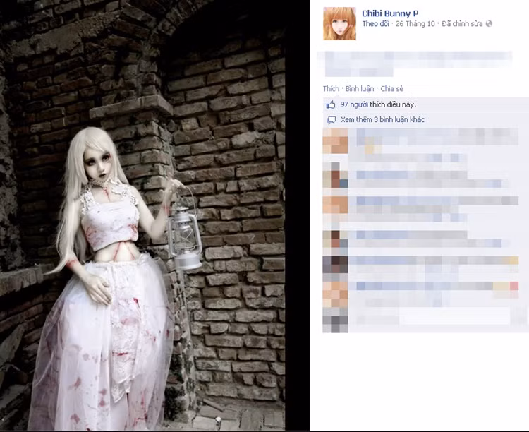 Chibi Bunny (tên thật là Mai Phương) khiến người nhiều người phải "sởn gai ốc" khi hóa trang thành "búp bê ma". 