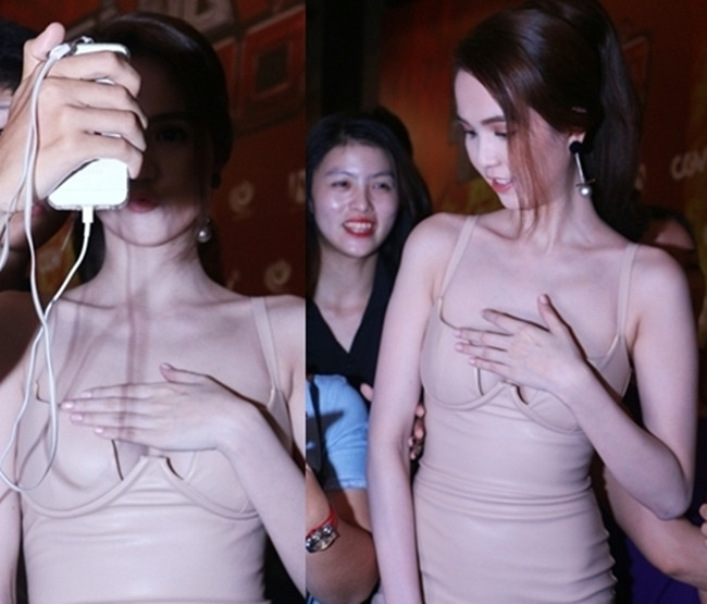 Bởi vậy, người đẹp cũng thường xuyên gặp sự cố phục trang và phải che chắn như thế này.