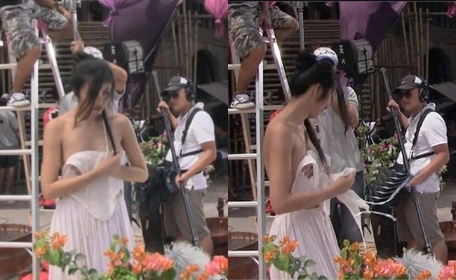 Tăng Thanh Hà gặp sự cố trang phục tại phim trường "Mỹ nhân kế".