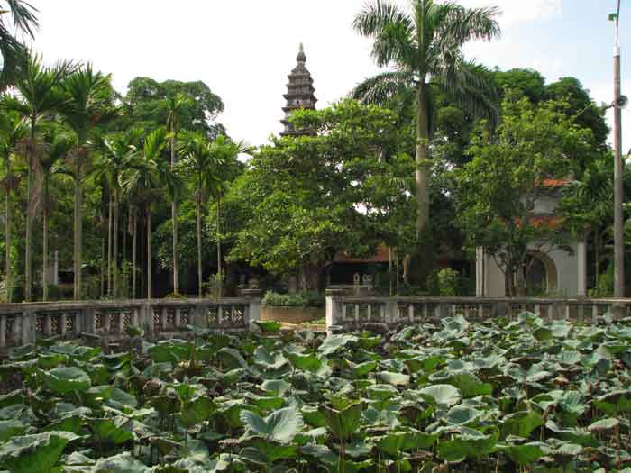 Tháp được xây từ năm 1305 thời vua Trần Anh Tông gồm 14 tầng bằng gạch và tầng dưới cùng bằng đá xanh.