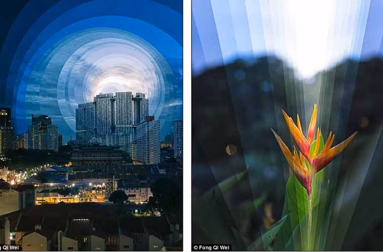 Phương pháp sử dụng hình ảnh đa chiều của Fong cho phép anh thể hiện tất cả các giai đoạn thay đổi khác nhau của buổi bình minh hoặc hoàng hôn trong một tấm ảnh duy nhất.