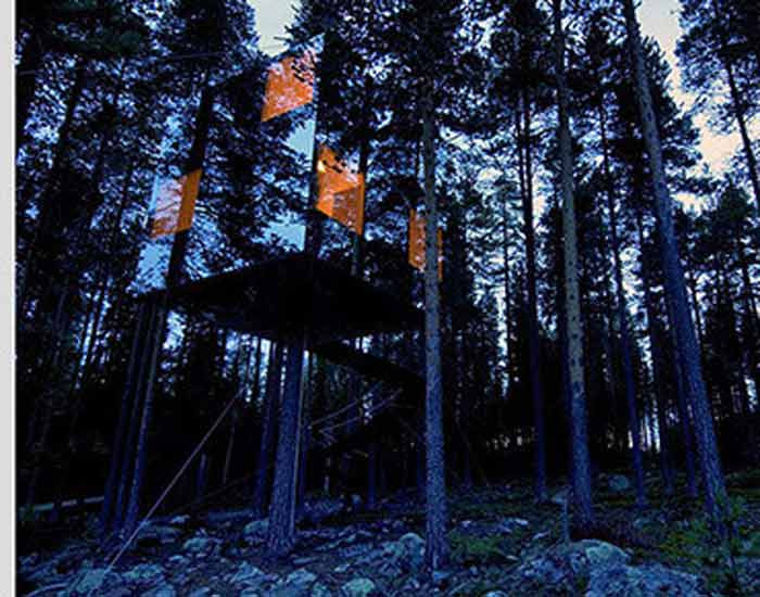 Nhà gương trên cây ở Thụy Điển.