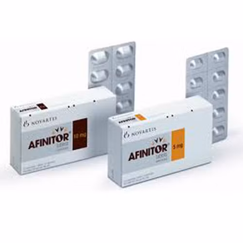 Everolimus (Afinitor). Afinitor là thuốc thuộc nhóm được gọi là các chất ức chế mTOR được cấp phép để điều trị cho phụ nữ sau mãn kinh mắc ung thư vú âm tính với HER2, dương tính thụ thể hormon tiến triển. Thuốc này dùng phối hợp với exemestane, sử dụng cho bệnh nhân sau điều trị thất bại với 2 loại thuốc ức chế men aromatase là letrozole hoặc anastrozole.