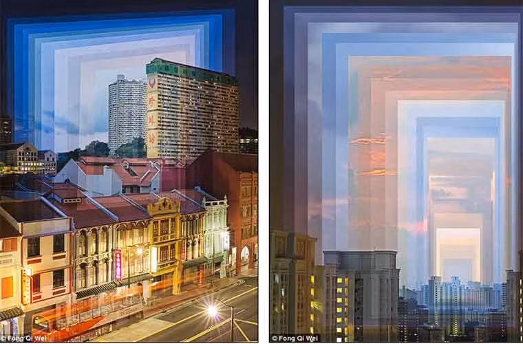 Một số bức ảnh mô tả những khung cảnh thành phố đầy màu sắc.