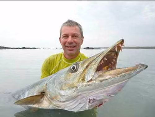 Thomas Gibson bắt được con cá nhồng nặng hơn 46 kg này ở Angola, châu Phi. Đây là một trong những con cá nhồng lớn nhất từng được bắt ở châu Phi.