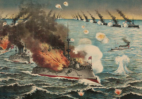 Hình vẽ trận hải chiến giữa Hạm đội Nga - Nhật.