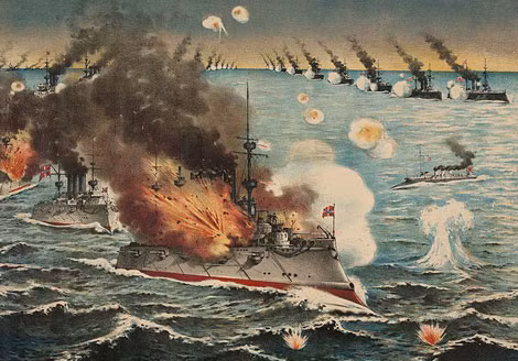 Hình vẽ trận hải chiến giữa Hạm đội Nga - Nhật.