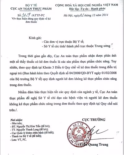Công văn của cục ATTP