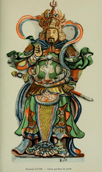 Tượng Ông Thiện canh giữ cổng đền.