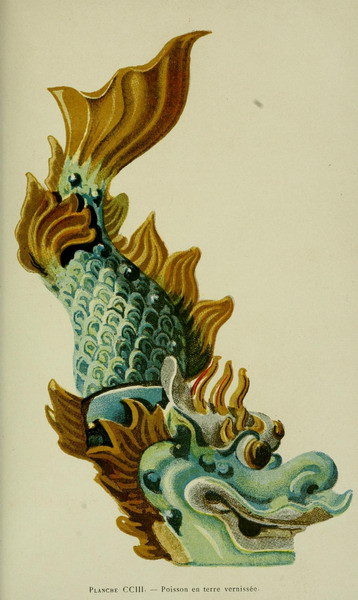 Hình tượng cá chép hóa rồng trang trí góc mái cung đình.