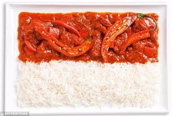 Cà ri và gạo trắng đặc trưng của Indonesia tạo nên lá cờ của quốc gia này