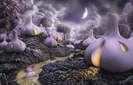 Ngôi làng huyền ảo dưới trăng làm từ tỏi.