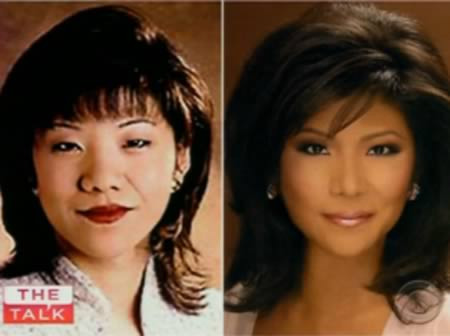 Vì sự phân biệt chủng tộc ở Mỹ, ngôi sao truyền hình thực tế Julie Chen đã 'dao kéo' để thay đổi gương mặt Á đông của mình. Julie Chen sinh ra ở New York nhưng bố mẹ cô đều là người Trung Quốc. Gương mặt tròn và đôi mắt một mí luôn là rào cản cho công việc và sự nghiệp, vì vậy cô đã quyết định đi phẫu thuật thẩm mỹ để trông giống “Tây” hơn.