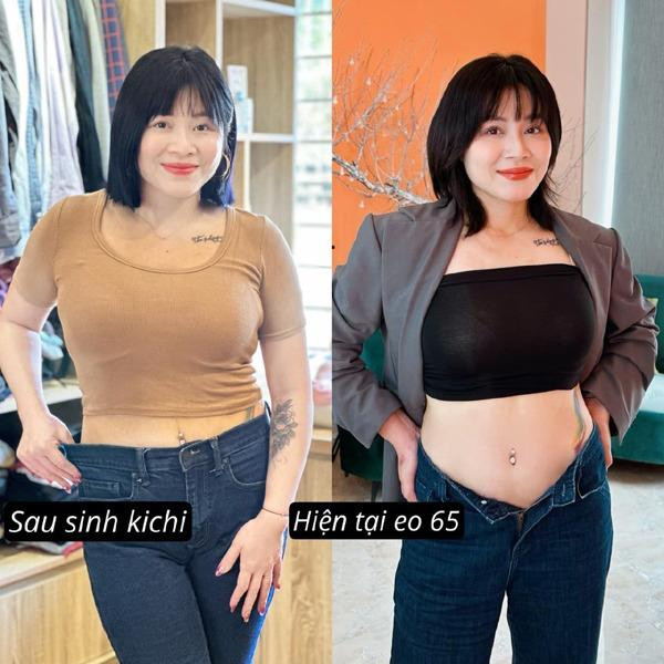 C Hoàng Linh không ngại ngần khoe quá trình giảm cân hiệu quả của mình. Hiện tại, dù mới sinh em bé chưa được bao lâu, nữ MC đã trở về vòng eo 65. So với nhiều mỹ nhân Vbiz, đây không phải là vòng eo lý tưởng nhưng với bà mẹ 3 con này thì đây là một thành quả đáng nể.