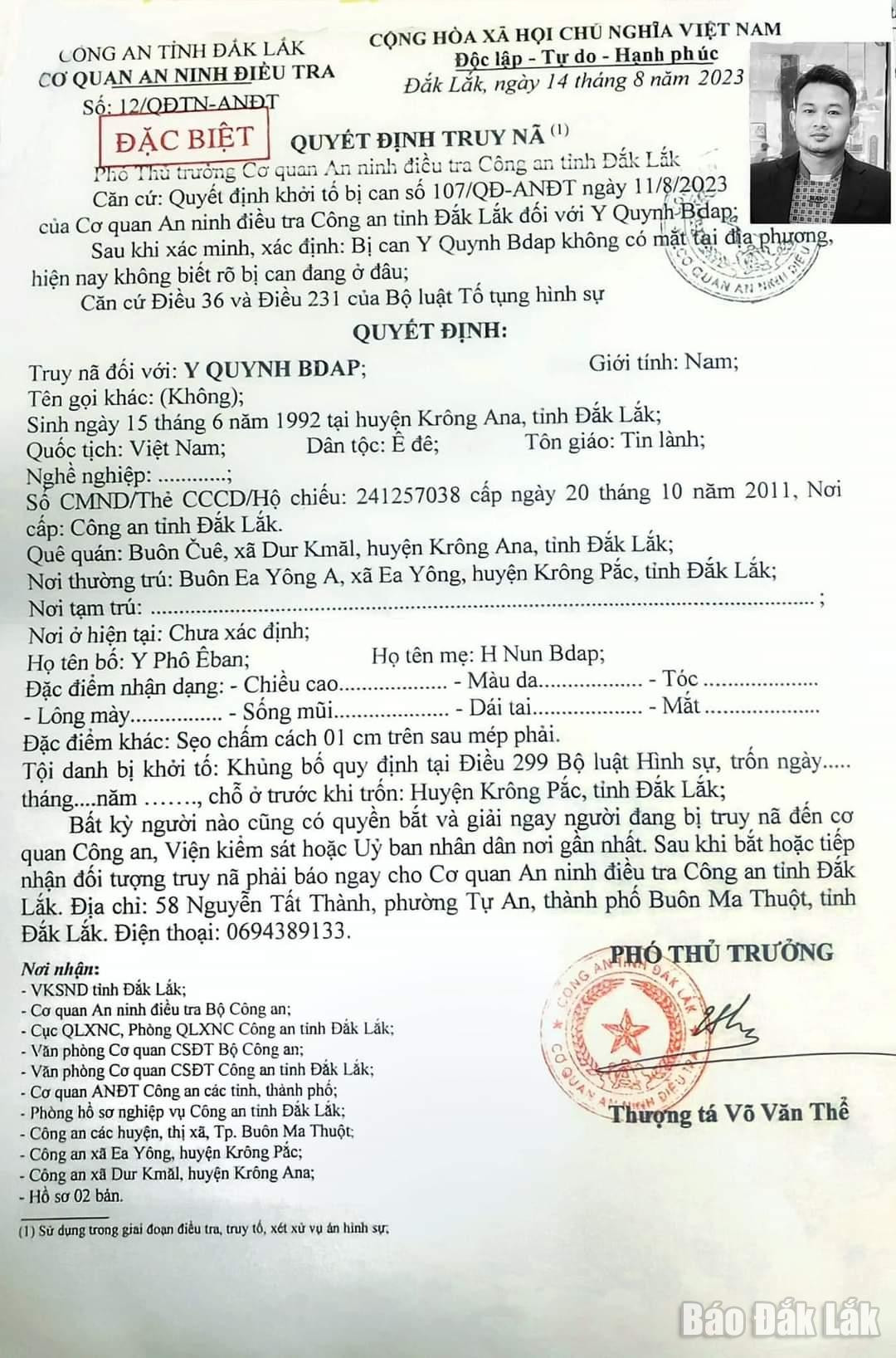 Truy na dac biet 6 bi can lien quan den vu khung bo tai huyen Cu Kuin